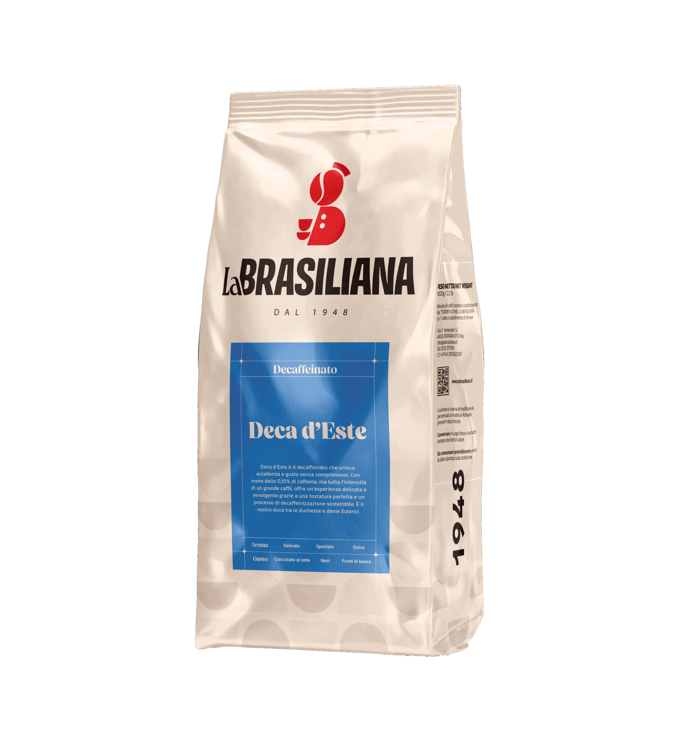 Pacco di caffè in grani decaffeinato - Deca D'Este marca La Brasiliana da 1 kg