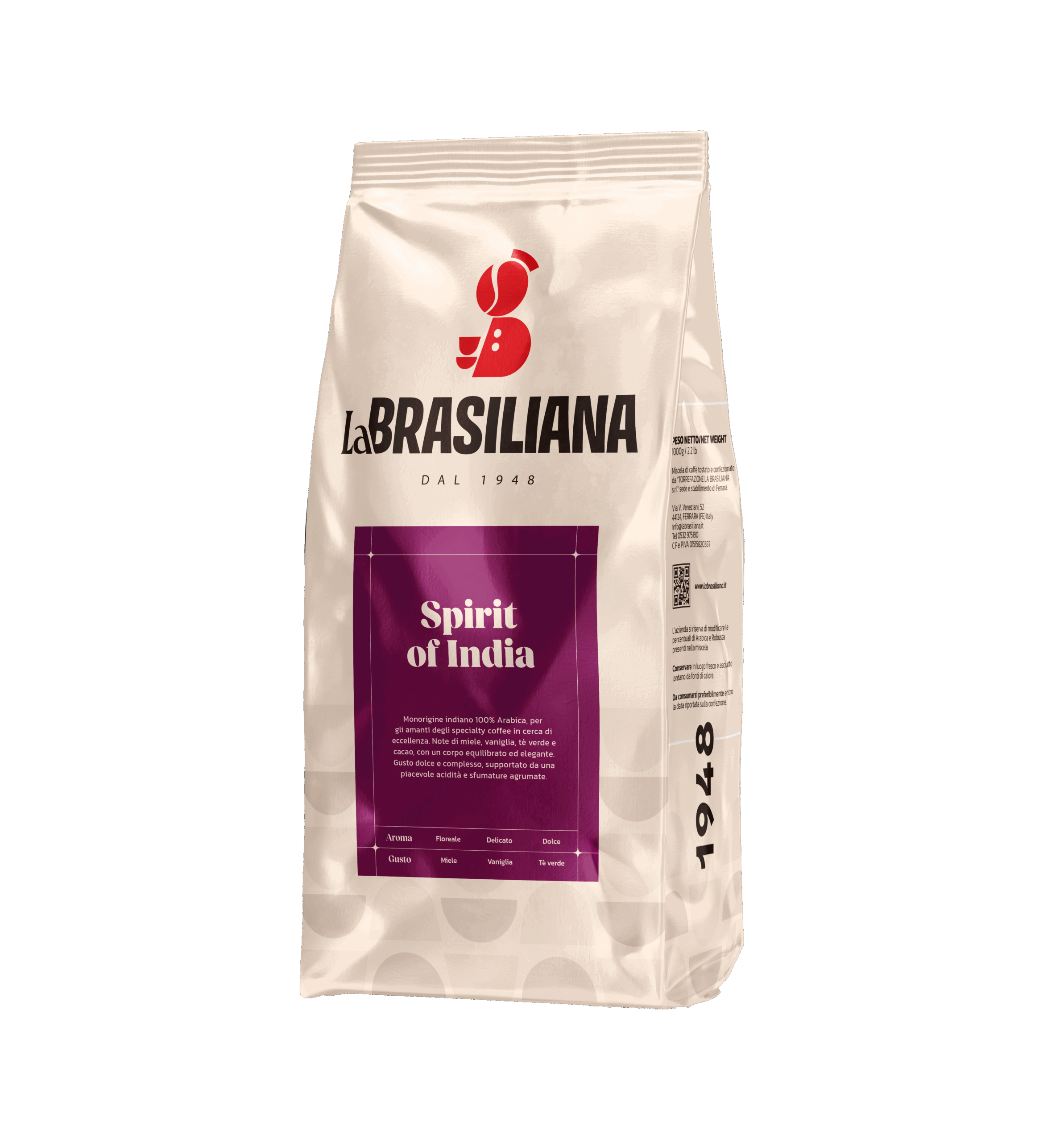Pacchetto di caffè in grani Spirit of India La Brasiliana da 1 kg